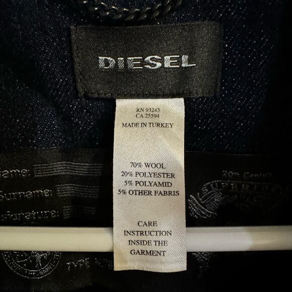 Diesel Men's W-Champ Double-Breasted Wool-Blend Coat Charcoal Black Size Large - Picture 13 of 16